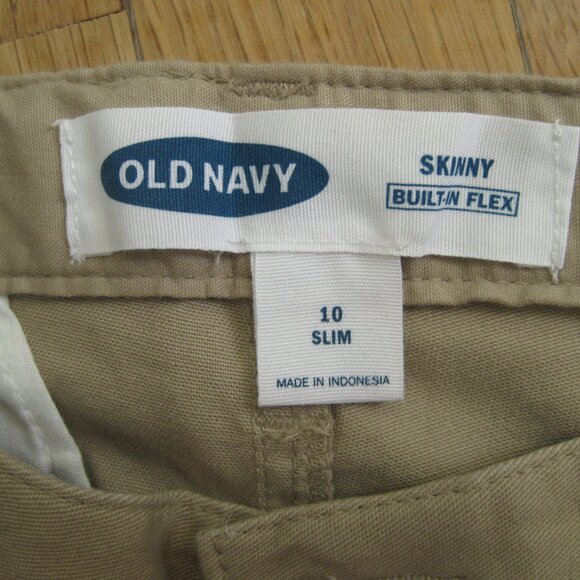Old Navy Skinny Built In Flex 10 Slim Boys Tan Khaki Chino Pants Uniform Cotton - Picture 2 of 4